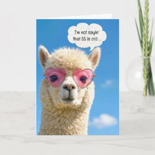 55e verjaardag Alpaca in roze hartvormige bril Kaart
