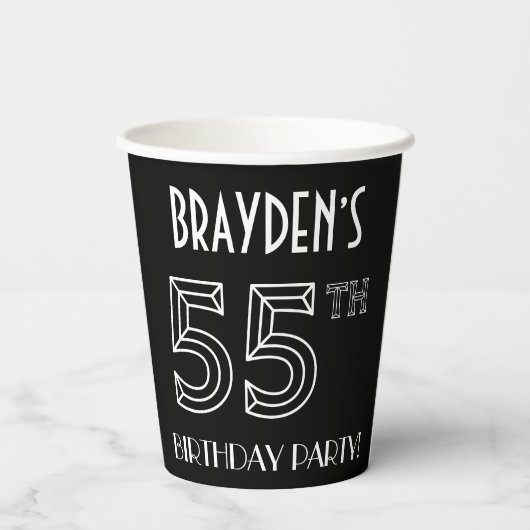 55e verjaardag: Art Deco Style + aangepaste naam Papieren Bekers (Achterkant)