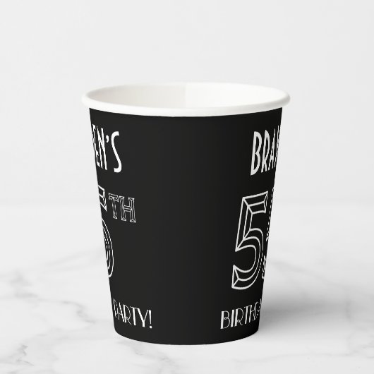 55e verjaardag: Art Deco Style + aangepaste naam Papieren Bekers (Links)