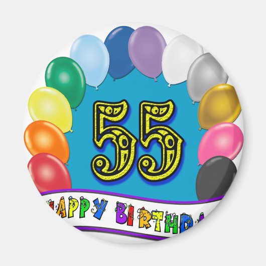 55e verjaardag ballonnen ontwerp magneet (Voorkant)