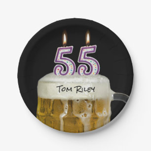 55e verjaardag bier met kaars papieren bordje