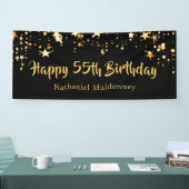 55e verjaardag borstel script zwart gouden sterren spandoek (Beurs)
