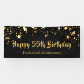 55e verjaardag borstel script zwart gouden sterren spandoek (Horizontaal)