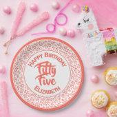 55e verjaardag Cool Nummer Patroon Koraal/Wit Papieren Bordje (Feest)