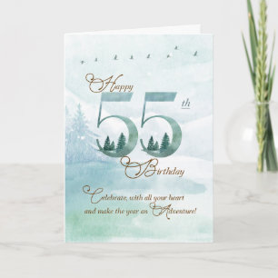 55e verjaardag Evergreen Pines and Deer Nature Kaart