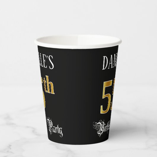 55e verjaardag — Fancy script, Faux Gold look Papieren Bekers (Links)