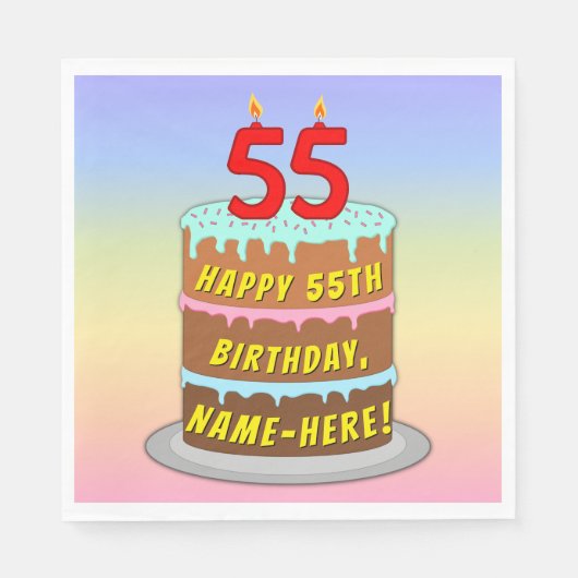 55e verjaardag: Fun Cake and Candles + Custom Name Servet (Voorkant)