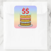55e verjaardag: Fun Cake and Candles + Custom Name Vierkante Sticker (Tas)