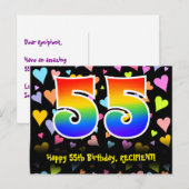 55e verjaardag: Fun Hearts Pattern, Regenboog 55 Briefkaart (Voorkant / Achterkant)