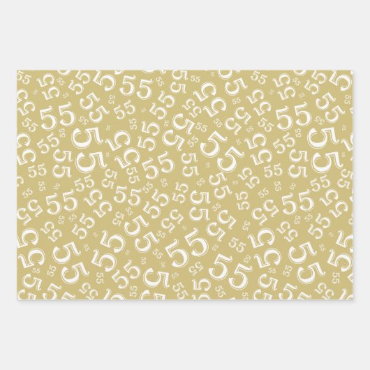 55e verjaardag Gold/White Random Number Pattern 55 Inpakpapier Vel (Voorkant 2)