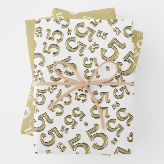 55e verjaardag Gold/White Random Number Pattern 55 Inpakpapier Vel (In situ)