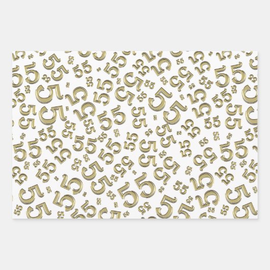 55e verjaardag Gold/White Random Number Pattern 55 Inpakpapier Vel (Voorkant)