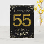 55e verjaardag Golden Glitter Kaart (Gele Bloem)