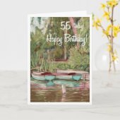 55e verjaardag Kaart - blauwe boten (Gele Bloem)