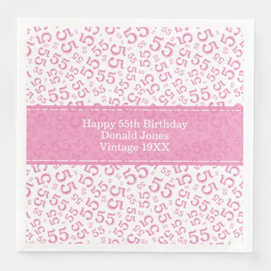 55e verjaardag Leeftijd Nummer Patroon Roze/Wit Servet (Voorkant)