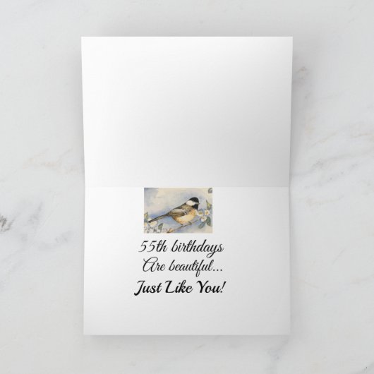 55e verjaardag Mooie vrouw Chickadee Kaart (Binnen)