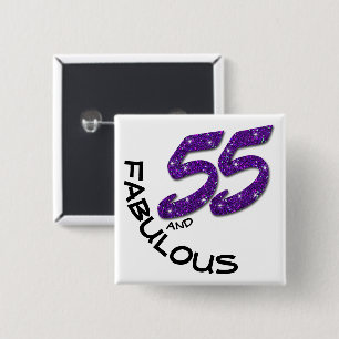 55e verjaardag Paarse feestdag Vierkante Button 5,1 Cm
