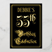 55e verjaardag Partij — Fancy Manuscript & Naam va Folie Uitnodiging (Voorkant)