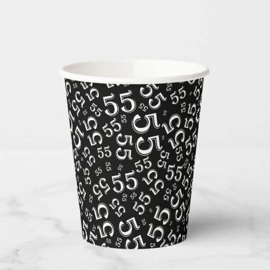55e verjaardag Random Number Pattern Black/White 5 Papieren Bekers (Links)