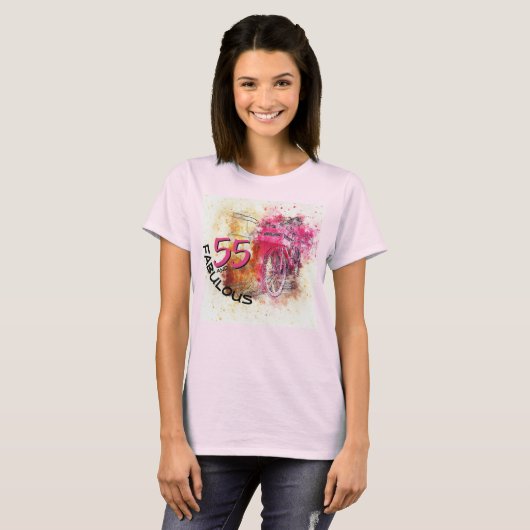 55e verjaardag roze Waterverf fiets Chic T-shirt (Voorkant volledig)