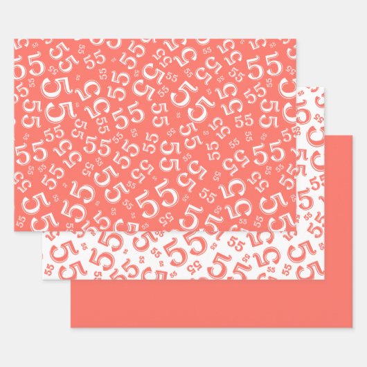 55e verjaardag Steenkool/White Random Number Patte Inpakpapier Vel (Set)