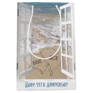 55e verjaardag Strand Hartjes  Midden Geschenkenta Medium Cadeauzakje