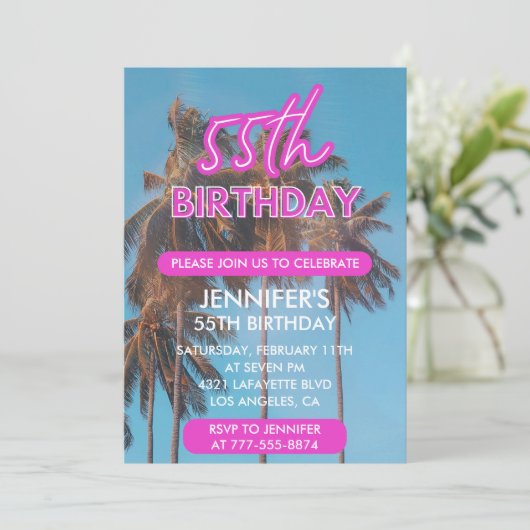 55e verjaardag uitnodiging Zomer Tropische Palm bo (Staand voorkant)
