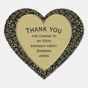 55e verjaardag van het Zwarte en Gold Pattern-fees Hart Sticker