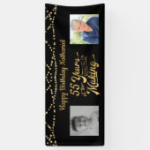 55e verjaardag zwart gouden string lichten retro f spandoek (Verticaal)