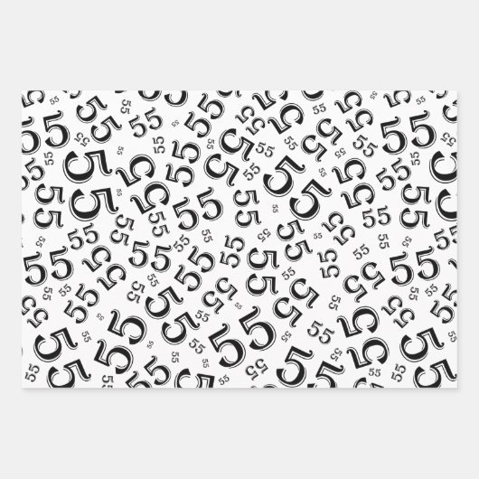 55e verjaardag zwart/wit Random Number Pattern 55 Inpakpapier Vel (Voorkant)