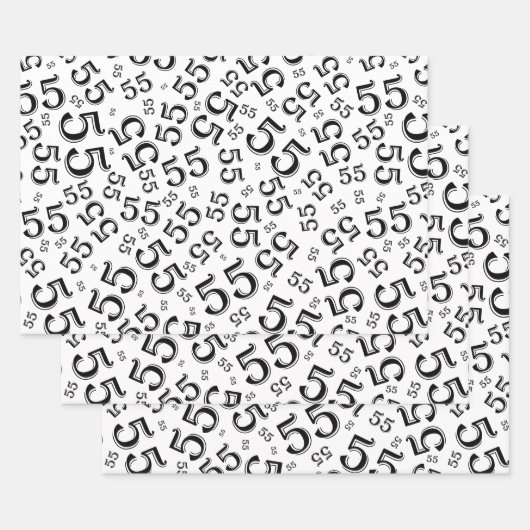 55e verjaardag zwart/wit Random Number Pattern 55 Inpakpapier Vel (Set)