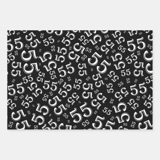 55e verjaardag zwart/wit Random Number Pattern 55 Inpakpapier Vel (Voorkant)