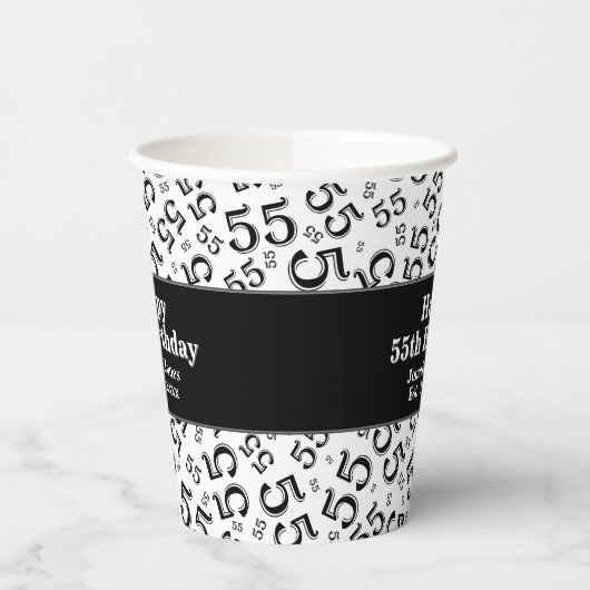 55e verjaardag zwart/wit Random Number Pattern 55 Papieren Bekers (Links)