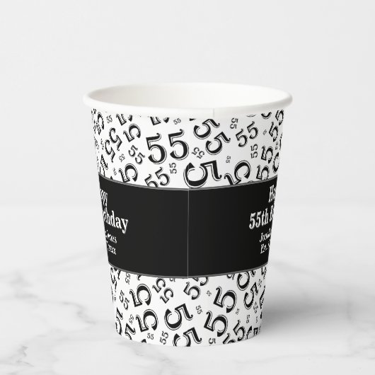 55e verjaardag zwart/wit Random Number Pattern 55 Papieren Bekers (Rechts)