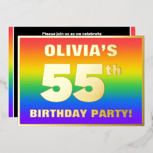 55e verjaardagsfeest: leuk, kleurrijk regenboogpat folie uitnodiging