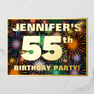 55e verjaardagsfeest — Pret, Kleurrijke Vuurwerk U Folie Uitnodiging