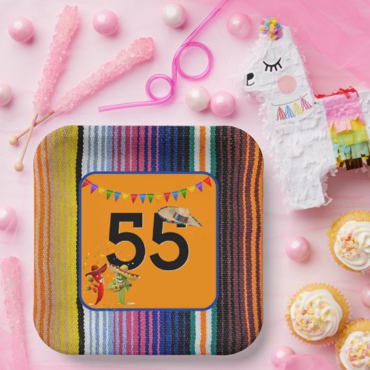 55e verjaardagsfeestje Mexicaans ontwerp Papieren Bordje (Feest)
