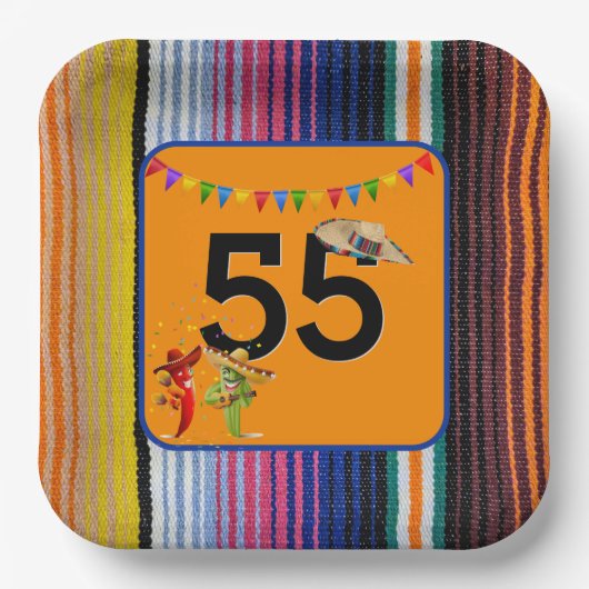 55e verjaardagsfeestje Mexicaans ontwerp Papieren Bordje (Voorkant)