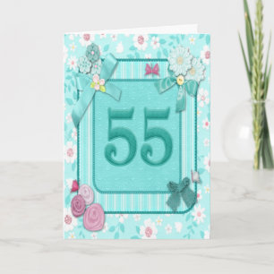 55e verjaardagskaart met bloemen kaart