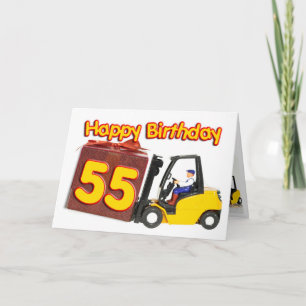 55e verjaardagskaart met een vorkheftruck kaart