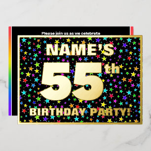 55e verluisterfeest — Pret, Kleurrijk sterrenpatro Folie Uitnodiging