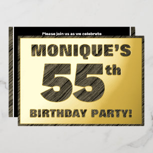 55e verpartijfeest — Krachtige, namaak houtstructu Folie Uitnodiging