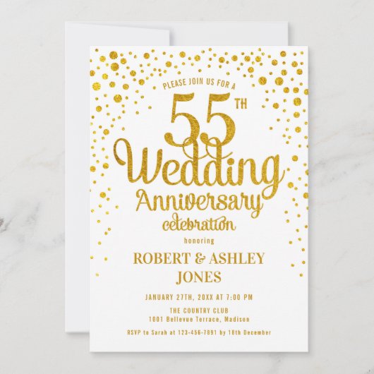 55ste huwelijksjubileum - Goud & Wit Kaart (Voorkant)