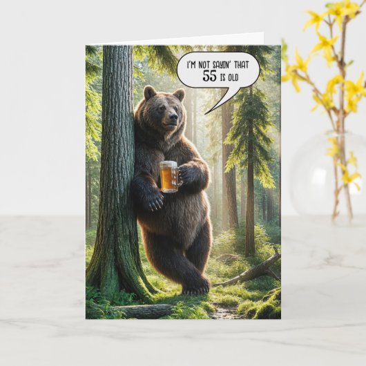 55ste verjaardag Beer met bier Mok Kaart (Gele Bloem)