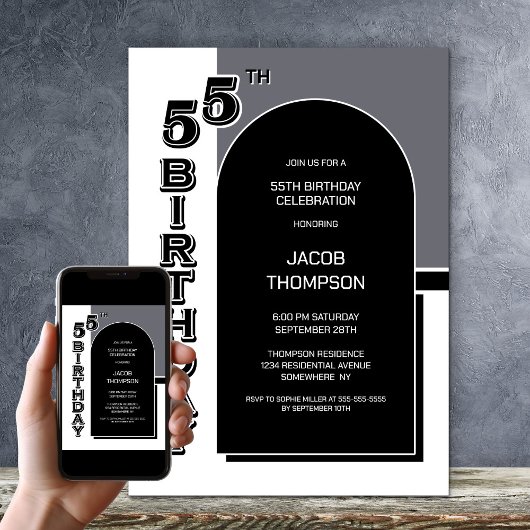 55ste verjaardag Black Arch Party Kaart