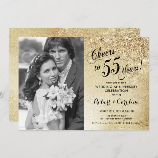 55ste verjaardag met foto - Goud Kaart (Voorkant / Achterkant)