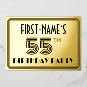55ste verjaardagsfeest — Art Deco-stijl “55” & naa Folie Uitnodiging