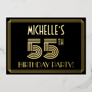 55ste verjaardagsfeest — Art Deco-stijl “55” + naa Folie Uitnodiging