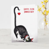 55th Anniversary Cat With Red Heart Kaart (Gele Bloem)