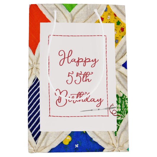 55th Birthday Cathedral Window Quilt Medium Cadeauzakje (Voorkant)